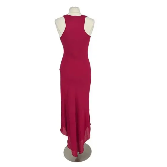Haute Hippie 100% Silk Cowl Neck Racerback Dress Small Raspberry Red Fairy Party - Picture 4 of 14
